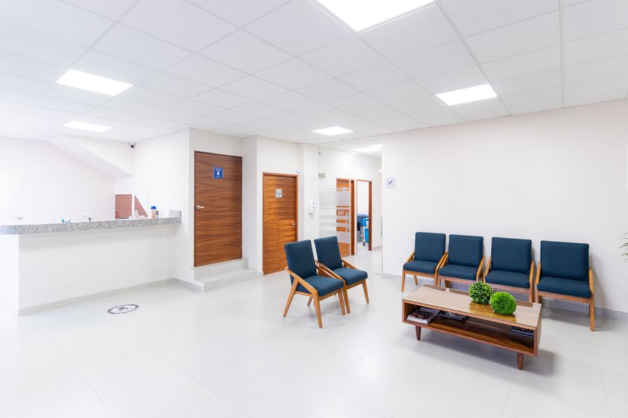 Bright, clean patient waiting room with modern seating